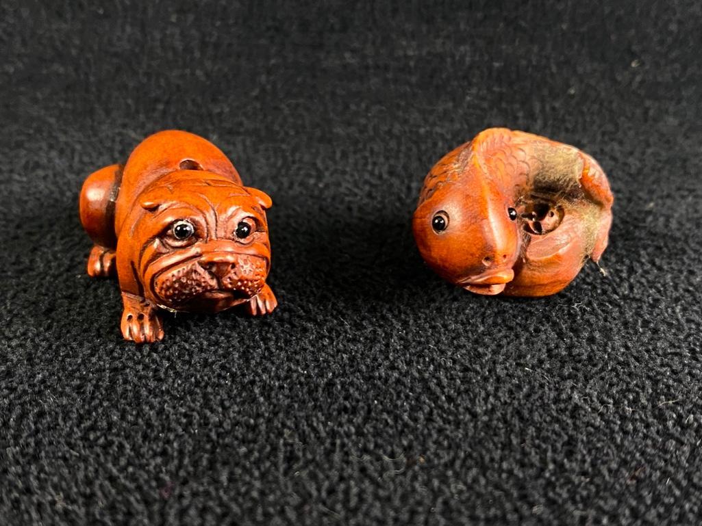 Boxwood Ojime Beads - Dog & Fish (1 of 4)