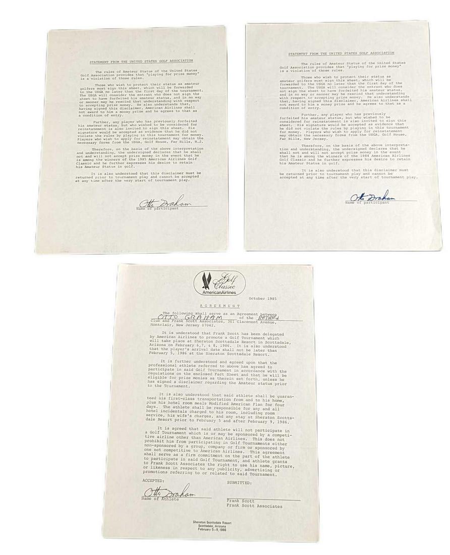 Three Signed HOF Football Otto Graham Letters: This lot consists of three letters signed by football great, Otto Graham. Each letter is approx 8 1/2" x 11" and together they weigh 0.02lb. The letters are in a good, vintage condition with s