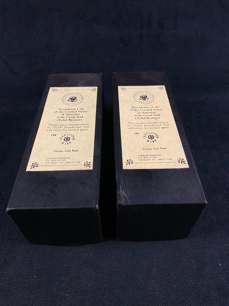 Presidential Bronze Coin Set, 1-40: Presidential Bronze Coin Set, 1-40 Set of presidential coins from the Charleston Mint, from George Washington to Ronald Reagan. Appears to be from the 1980s. Is missing Grover Cleveland and Jimmy Cart