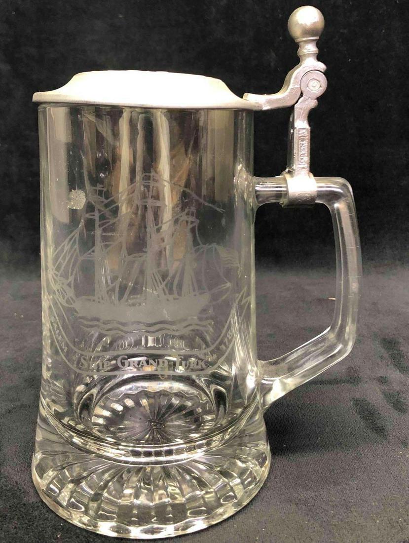 Alwe Glass Stein Mug With Pewter Lid Engraved With Salem Ship Grand Turk 1786 (1 of 7)