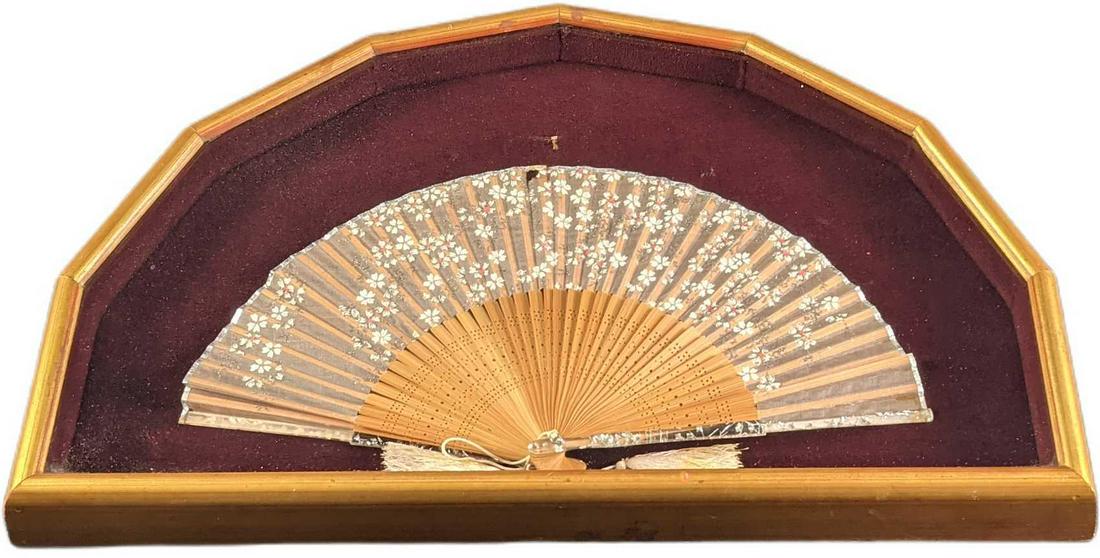 Framed Antique Folding Hand Fan Encased Frame (1 of 2)