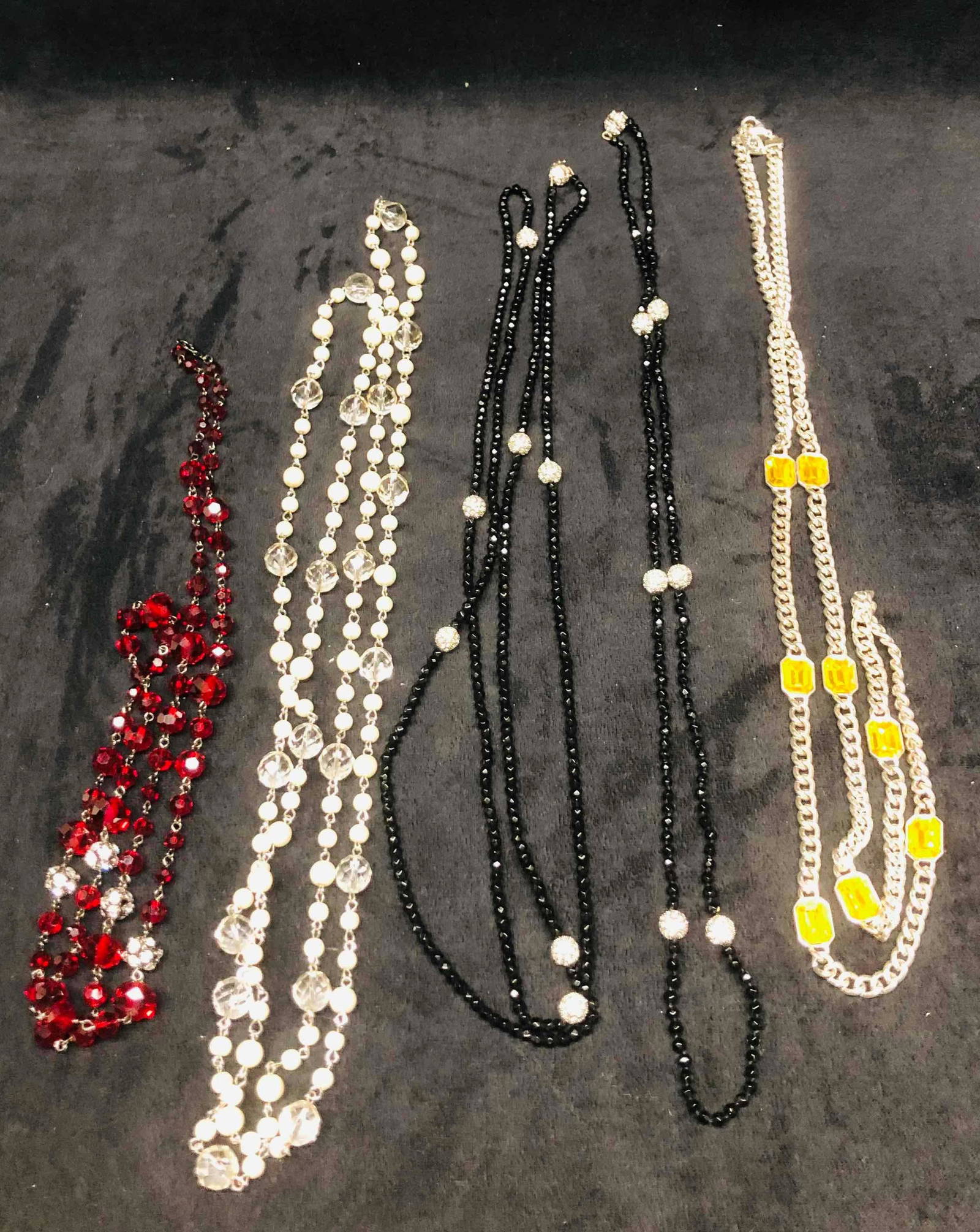 Five Long Beaded Costume Jewelry Necklaces Auction