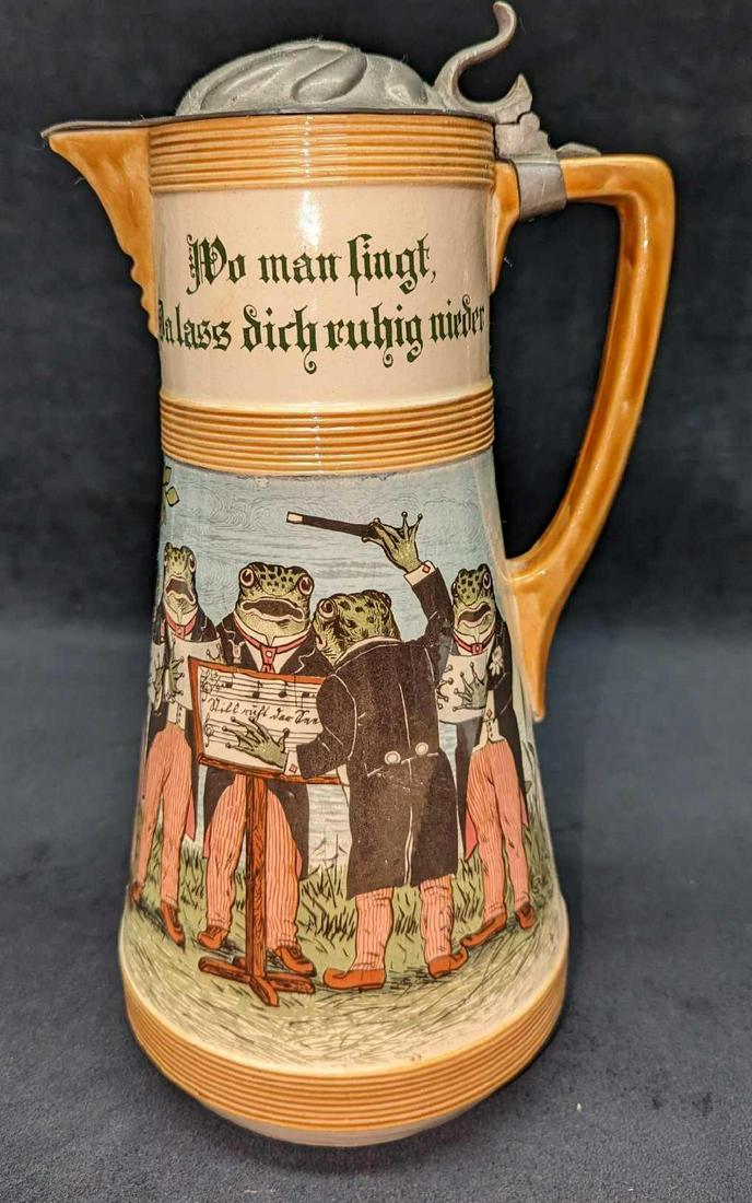 Vintage Mettlach 12" Frogs Singing Stein (1 of 9)