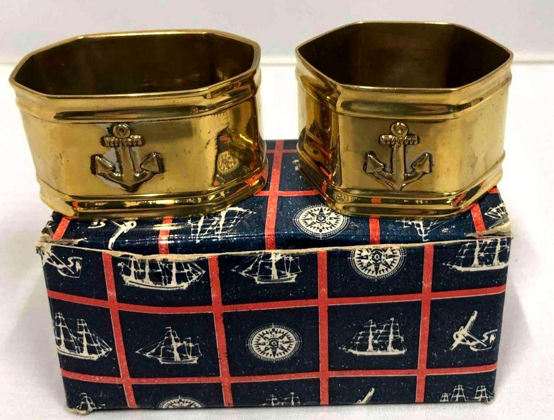 Pair Of Vintage Nautical Brass Napkin Rings With Anchor (1 of 10)