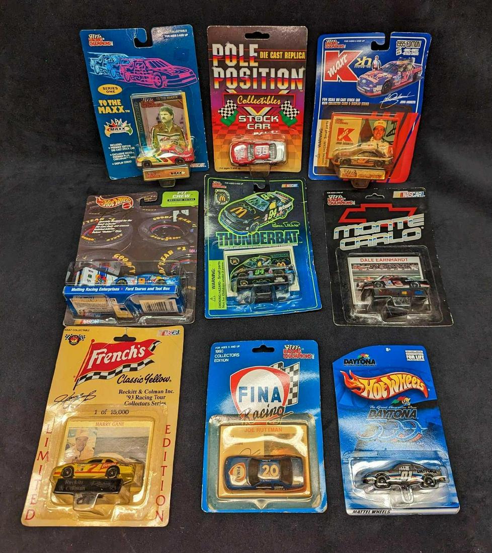9 Die Cast NASCAR Daytona Batman Cars: 9 Die Cast NASCAR Daytona Batman Cars. This lot contains: (1) Hot Wheels Daytona 500 Car. Was released in 2000 for the 2001 Daytona 500. It comes in its original package which is approx 4 1/4" x