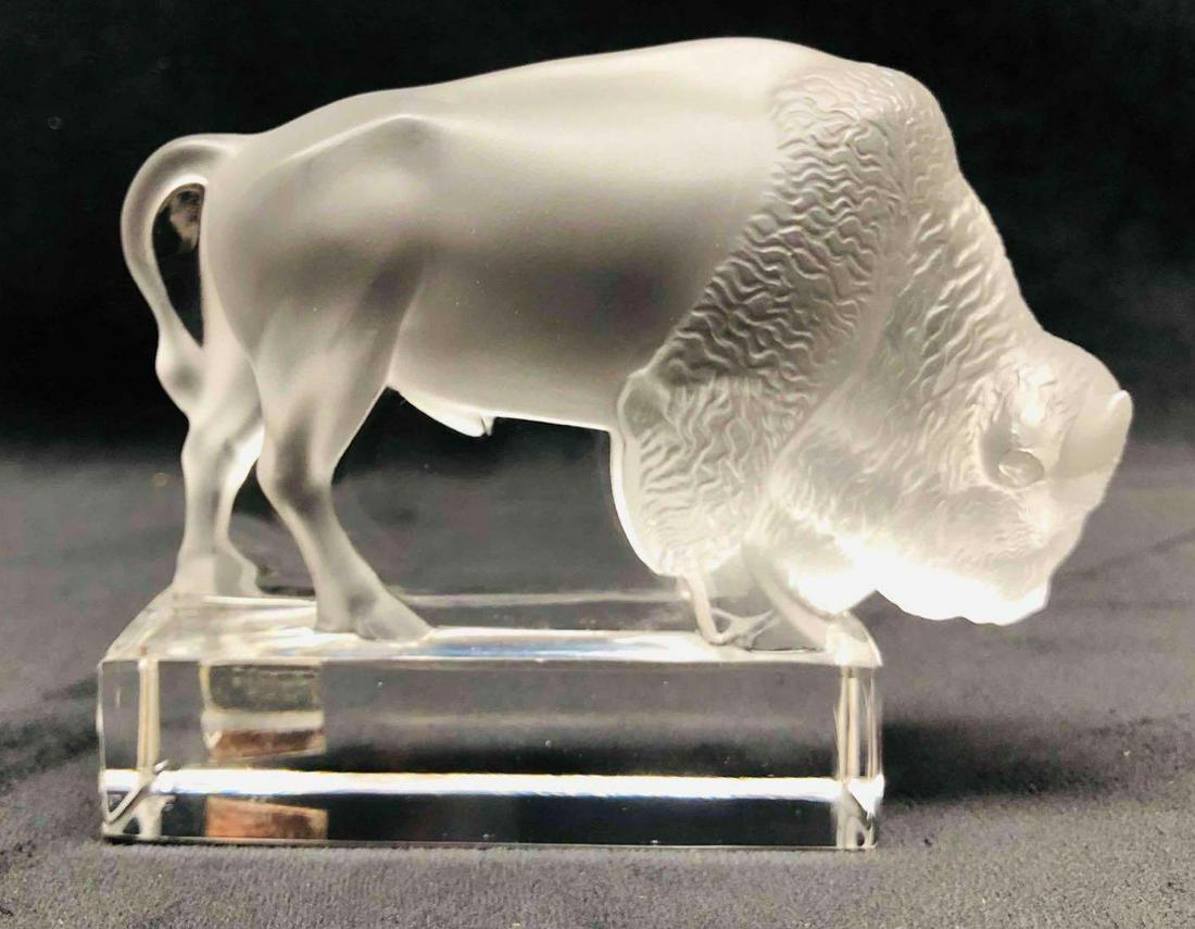 Vintage Lalique Frosted Art Glass Signed Bison Paperweight (1 of 12)