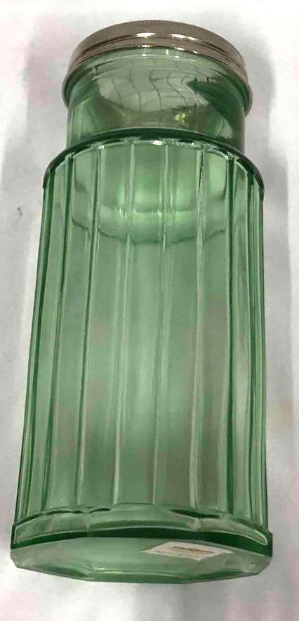 Lime Glass Depression Era Style Vase With Metal Top (1 of 5)