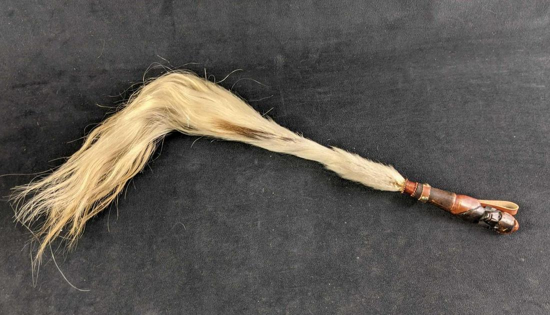Wood Carved Handle Horse Hair Whip Fly Swatter Auction