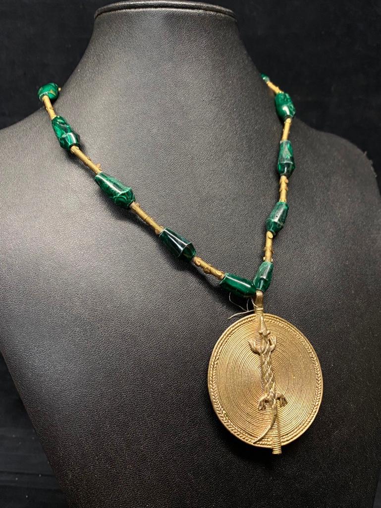 Vintage African Malachite Brass Necklace (1 of 4)