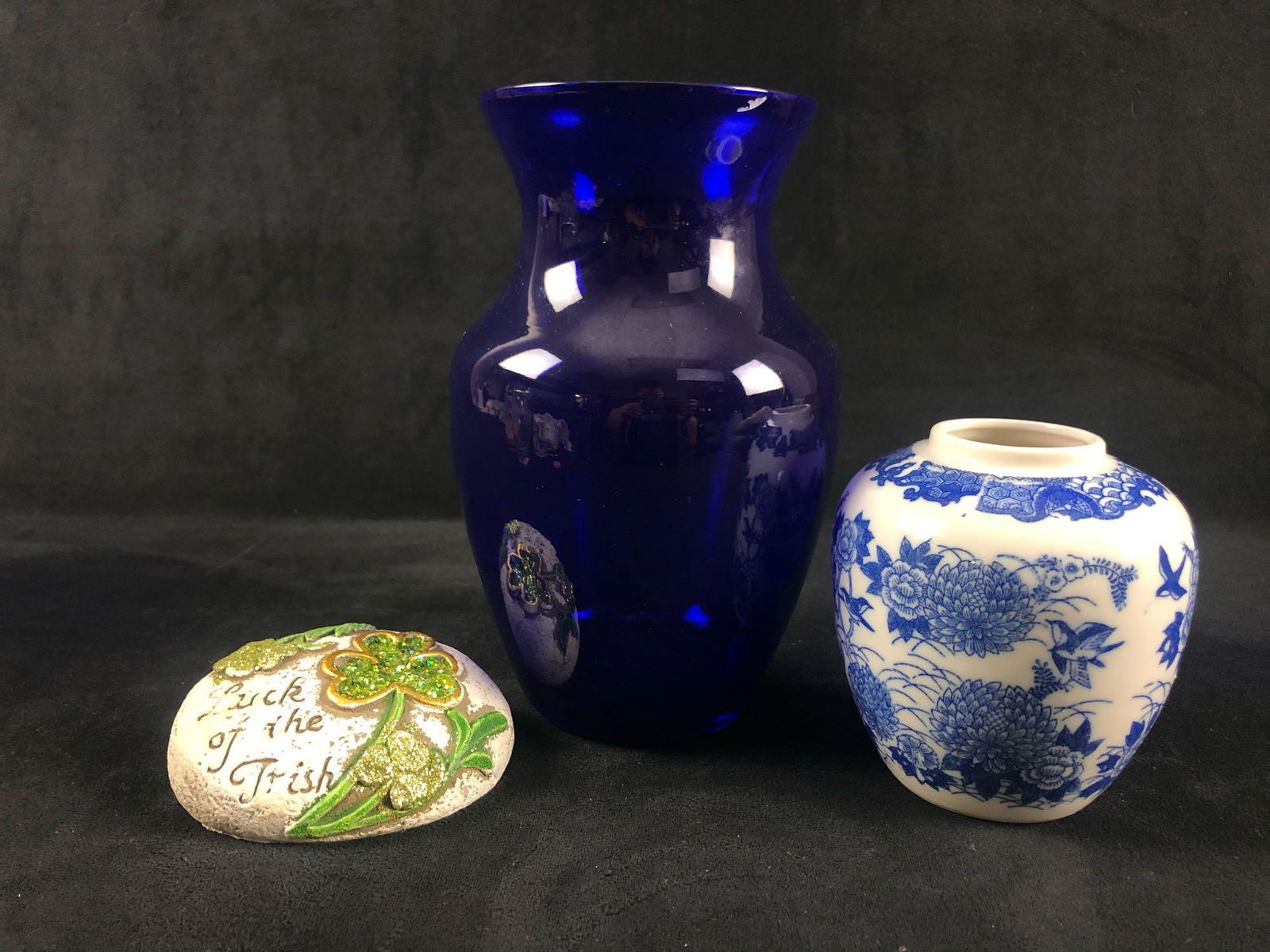 Cobalt Blue Glass Vase Floral Ceramic Pot Decorative Irish Rock Home Decor (1 of 10)