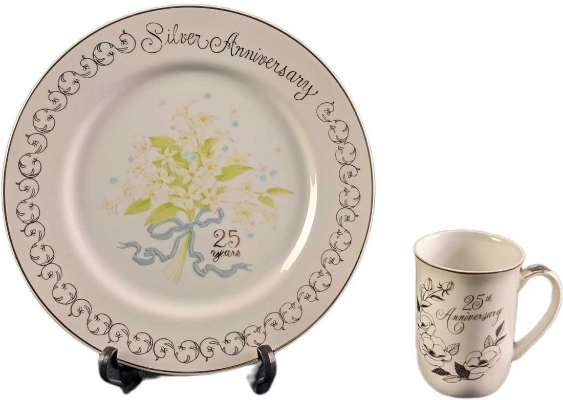 Vintage Silver 25th Anniversary Plate & Mug (1 of 7)