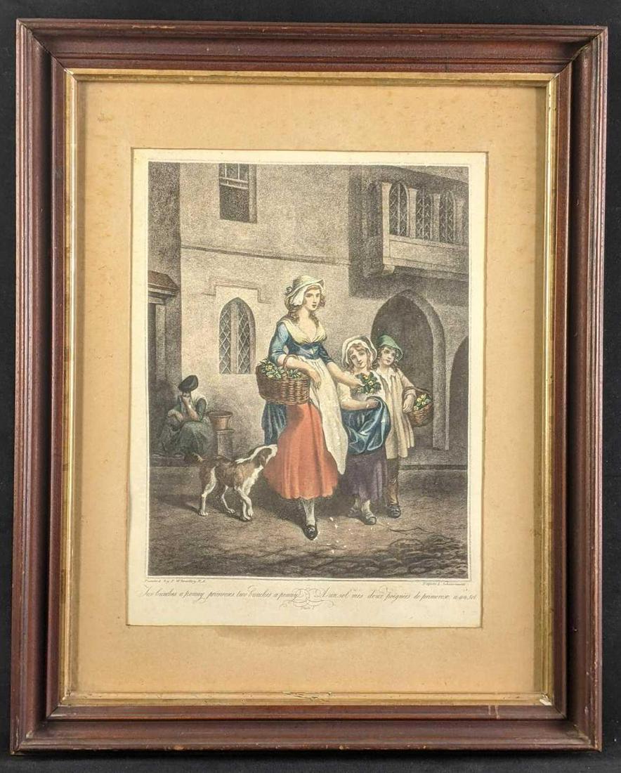 Vintage Francis Wheatley Color Lithograph Framed Art: Vintage Francis Wheatley Color Lithograph Framed Art This is a framed Lithograph by Francis Wheatly. This is part of his Cried of London Series. This specifically is â€˜Two bunches a penny primros