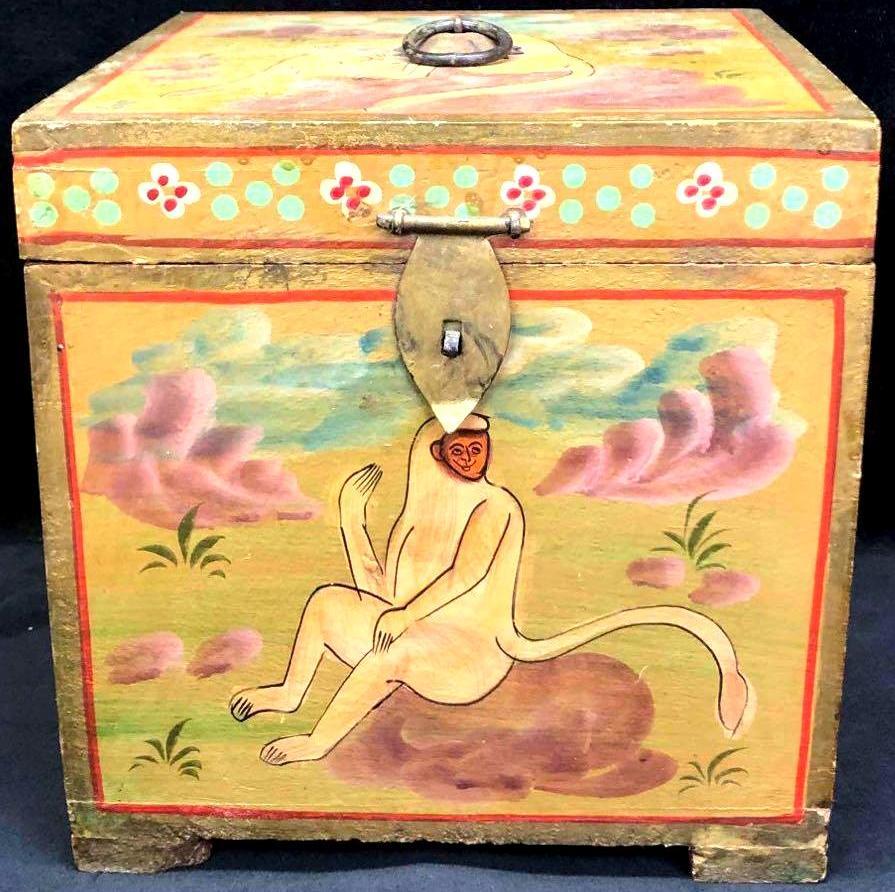 Vintage Monkey Themed Hand Painted Wood Trinket Box (1 of 8)