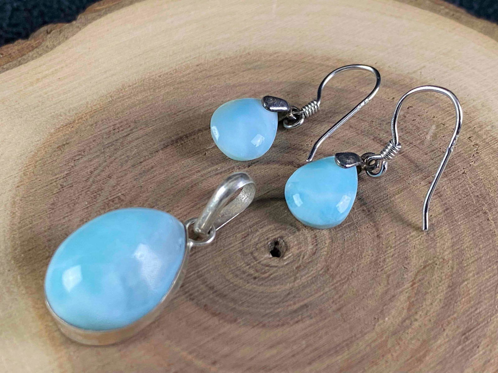 Vintage Sterling Larimar Tear Drop Earrings & Pendant (1 of 2)