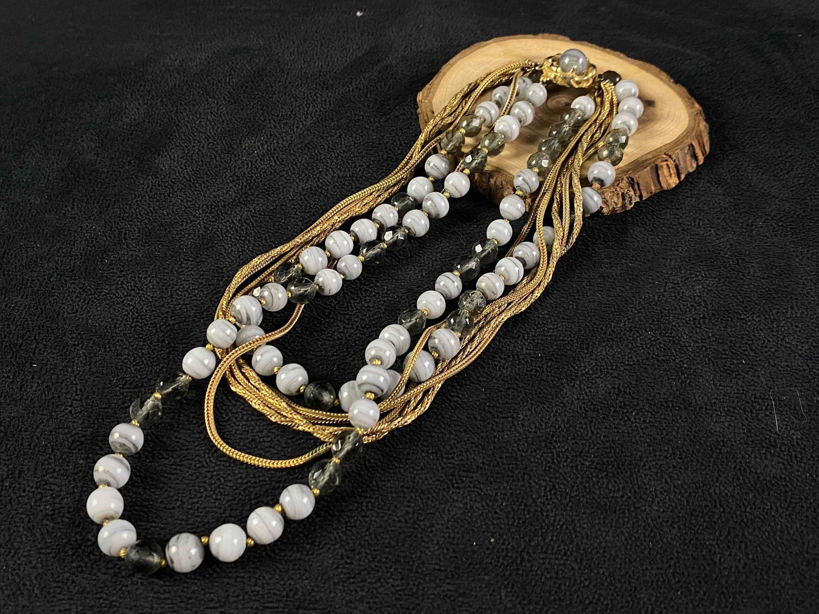 Vintage Signed Robert DeMario Multi Strand Grey Beaded Choker (1 of 6)