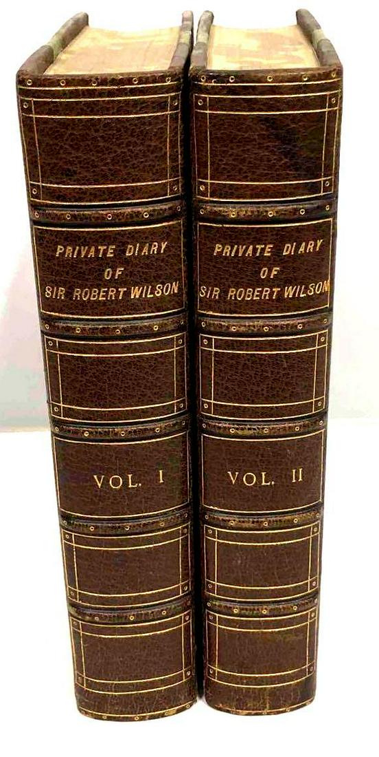 Private Diary Of Sir Robert Wilson Vol. I & II Hardcover: This lot contains the Private Diary of Sir Robert Wilson Vol. I & II hardcover books. Each book is approx 8 1/2" x 5 3/4" x 1 1/2" and together they weigh about 3.9lbs. Overall the books are in good u