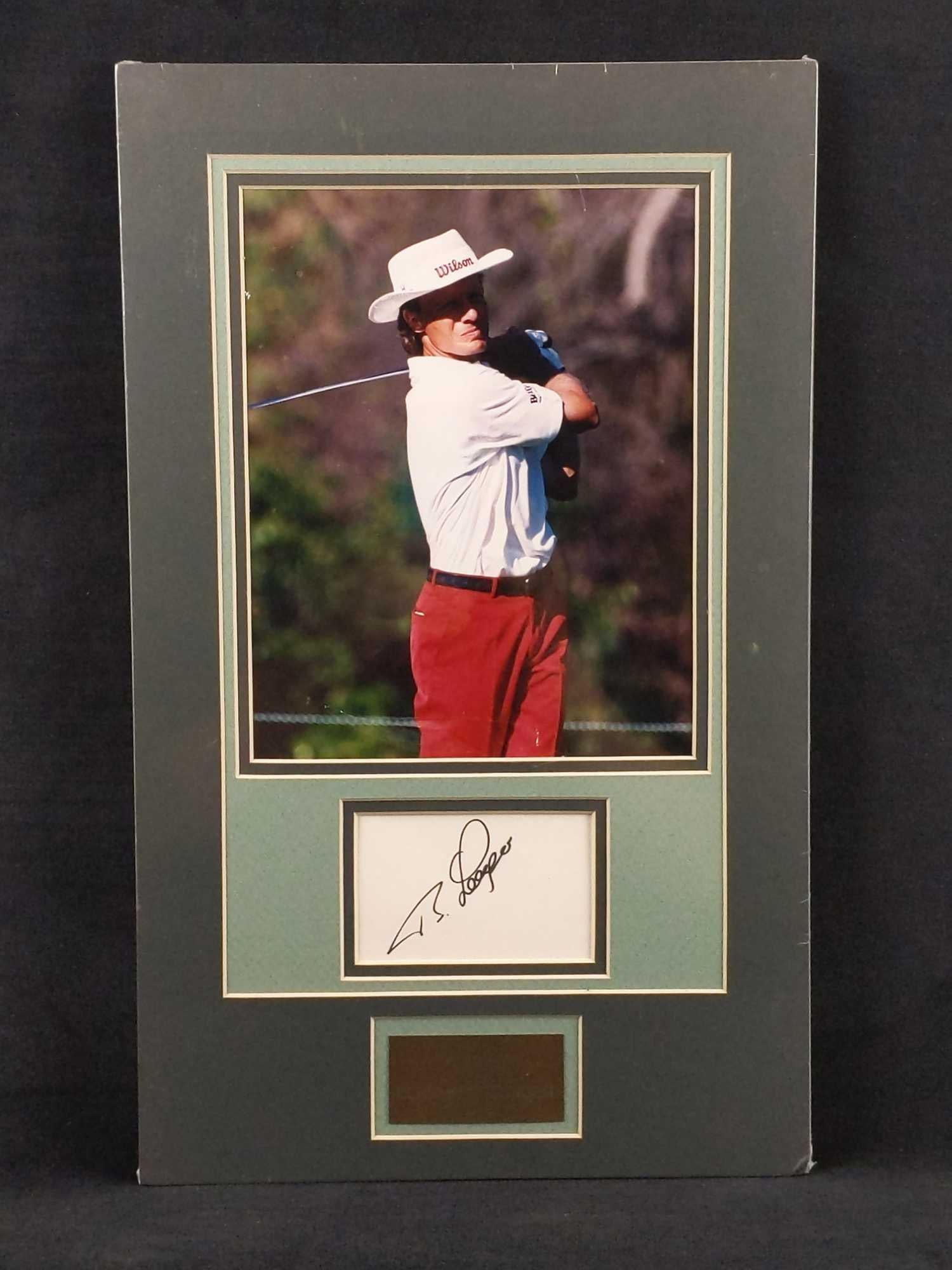 Bernhard Langer Autographed Card With Matted Photo: Autographed card by golfing legend, Bernhard Langer. The card comes with a photo of the golfer, along with a plaque with his name. All are kept together with a double-matting, making it very easy to f