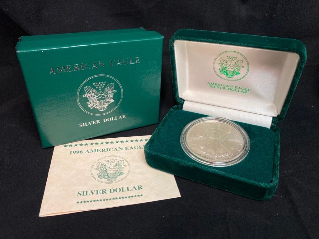 1996 US Mint .999 Fine Silver Eagle W/Box, Papers (1 of 3)