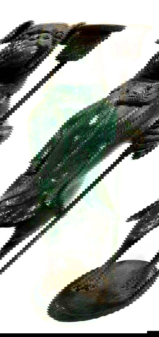 Large Cast Iron Bull Dog Candle Holder Auction