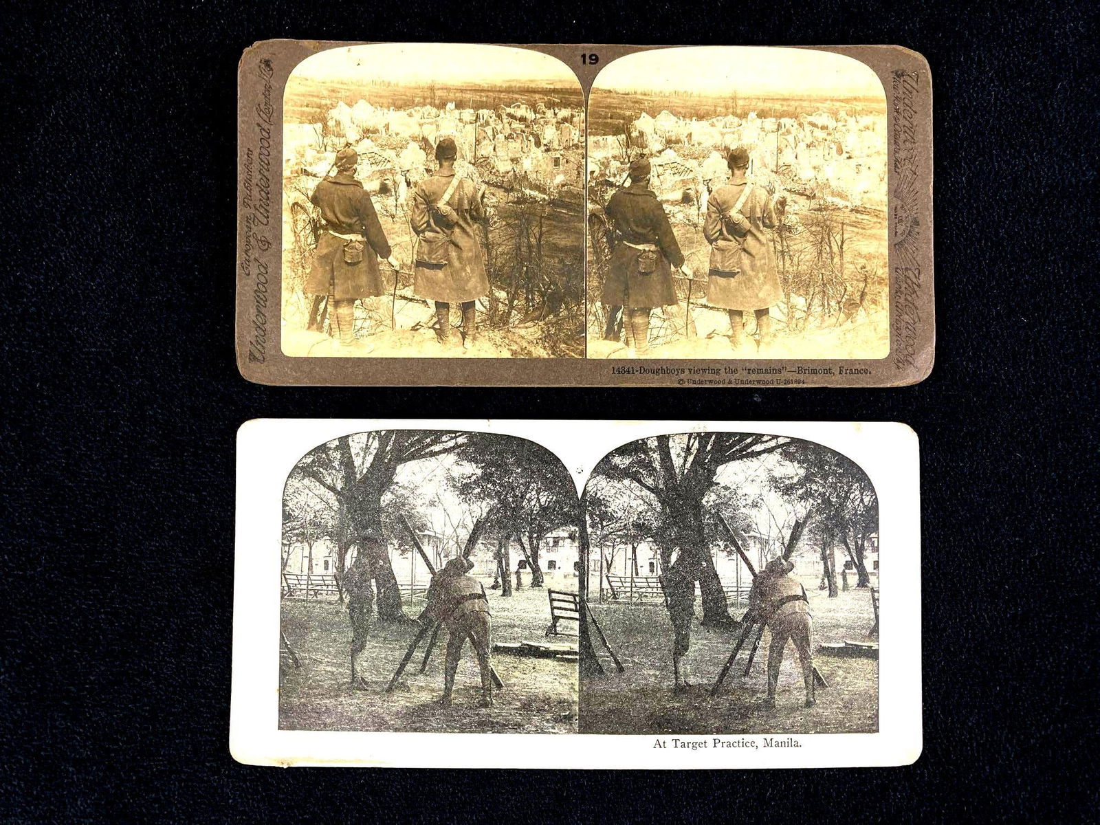 (2) World War I Stereoscope View French Battlefield / Manila US Army (1 of 3)