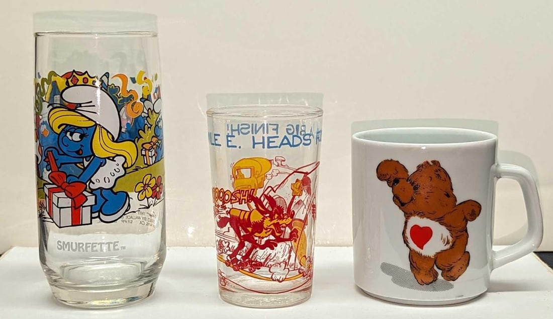 3 Smurfs Care Bear Road Runner Drinking Glasses Mug (1 of 11)