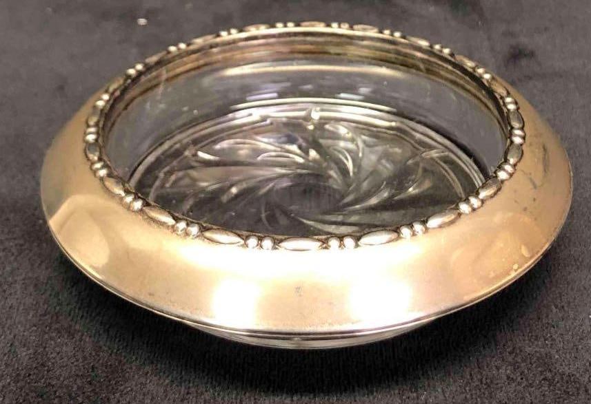 Vintage Amston Sterling Silver Rimmed Glass Coaster Set Of 8 (1 of 6)