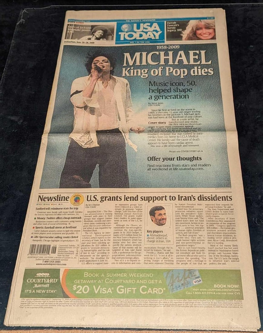 USA Today June 2009 Death Of Michael Jackson Newspaper A (1 of 3)
