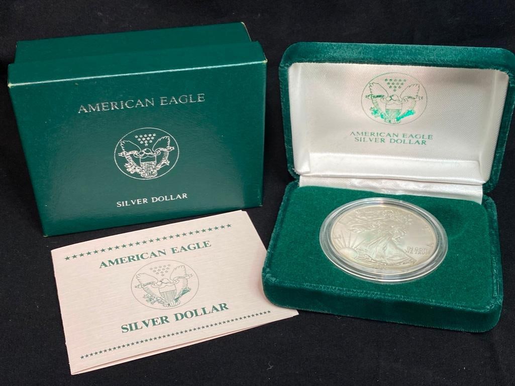 1989 US Mint .999 Fine Silver Eagle W/Box, Papers (1 of 3)