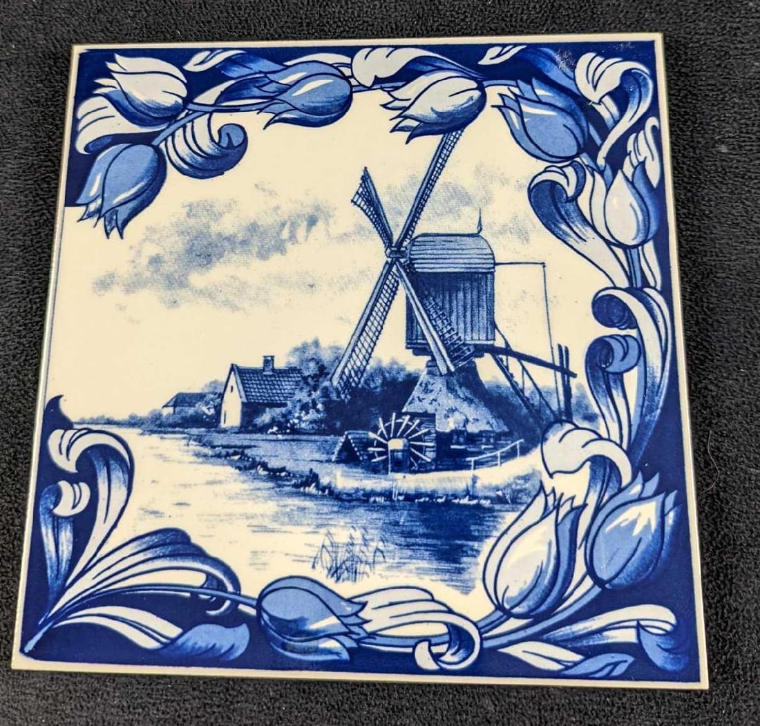 Dutch Windmill & Flowers Ceramic Tile (1 of 4)