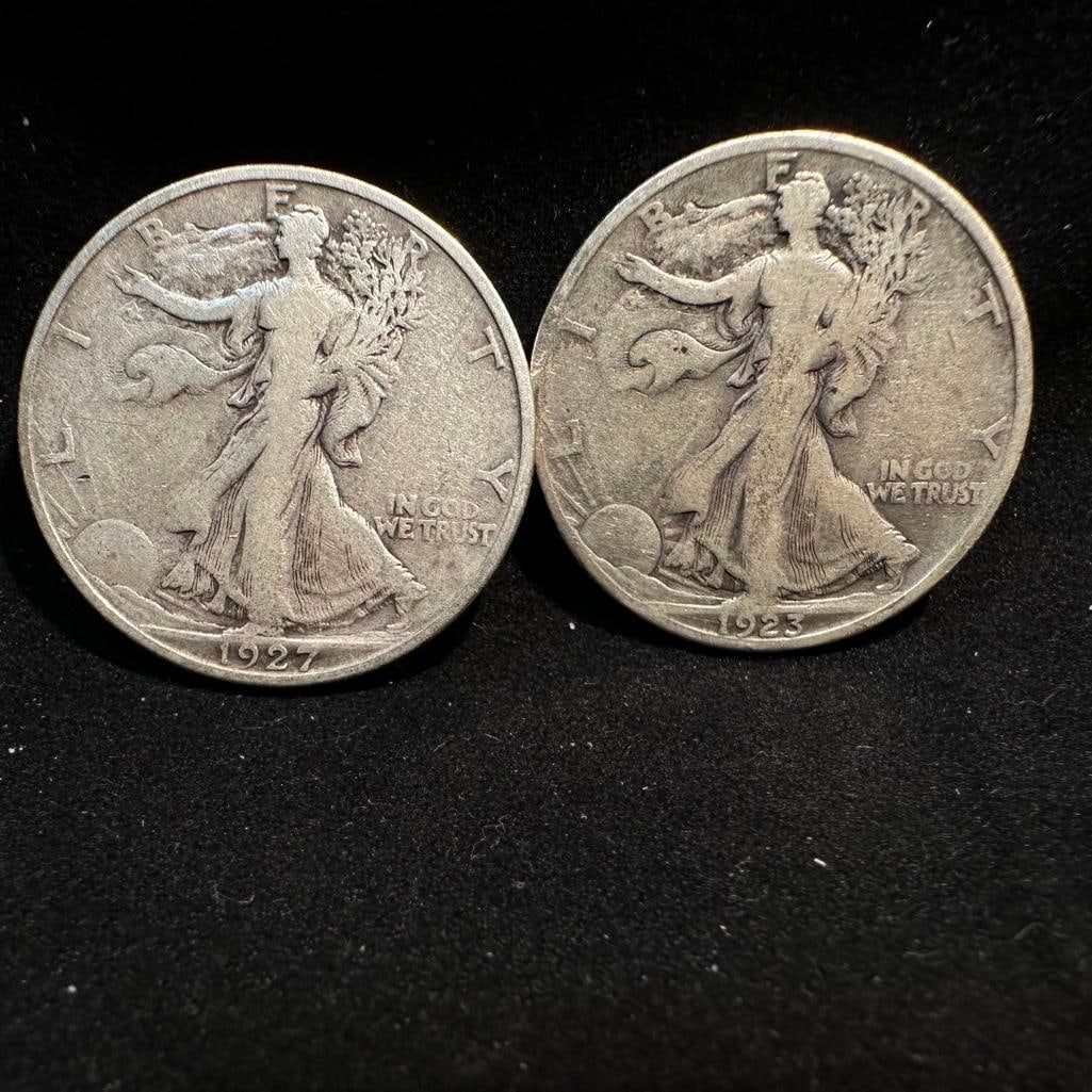 Pair of S Walking Liberty Silver Half Dollars (1 of 2)
