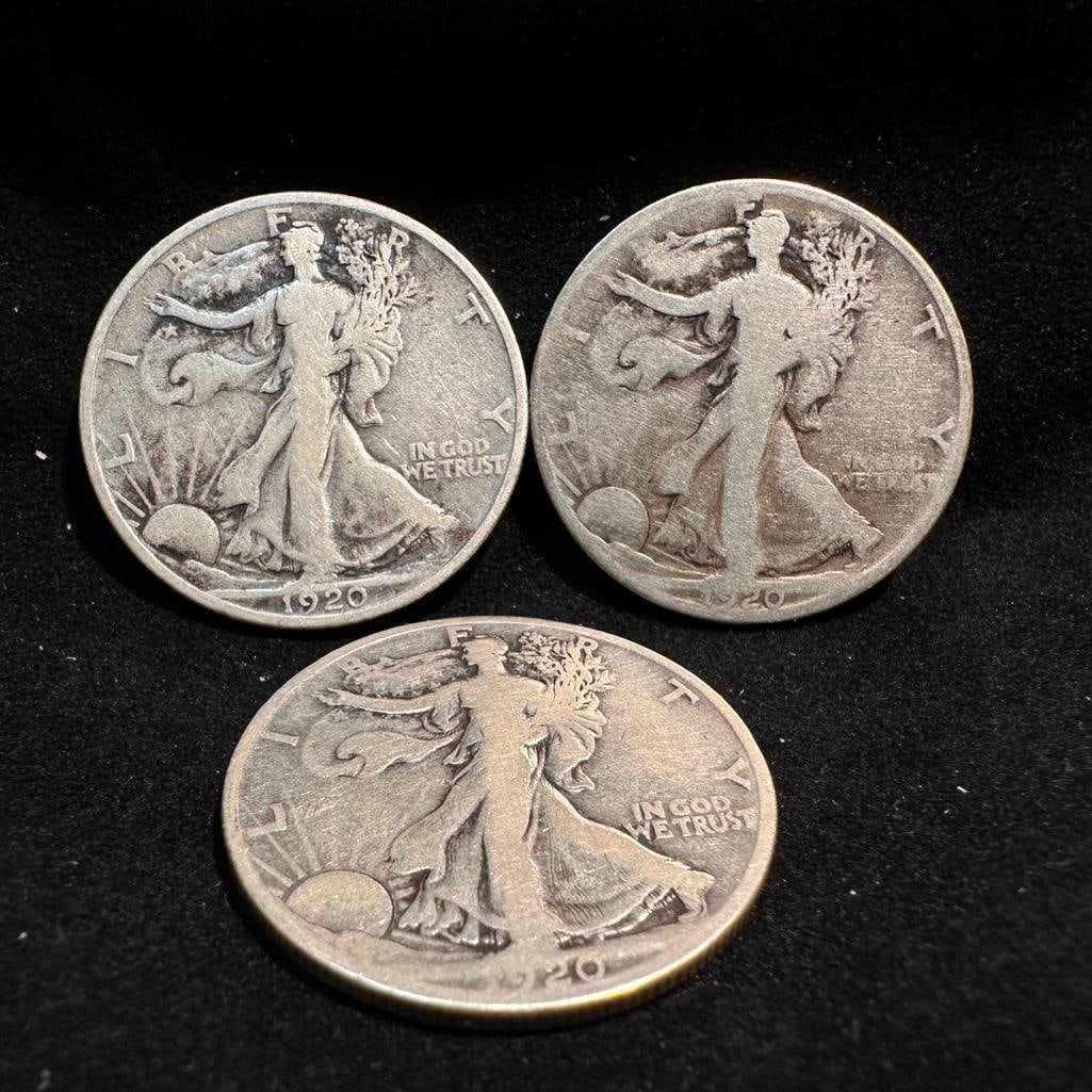 Three 1920 Walking Liberty Silver Half Dollars (1 of 2)