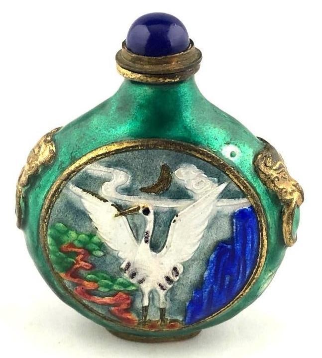 This Vintage Chinese Hand Painted White Crane Porcelain Perfume Snuff Bottle (1 of 9)