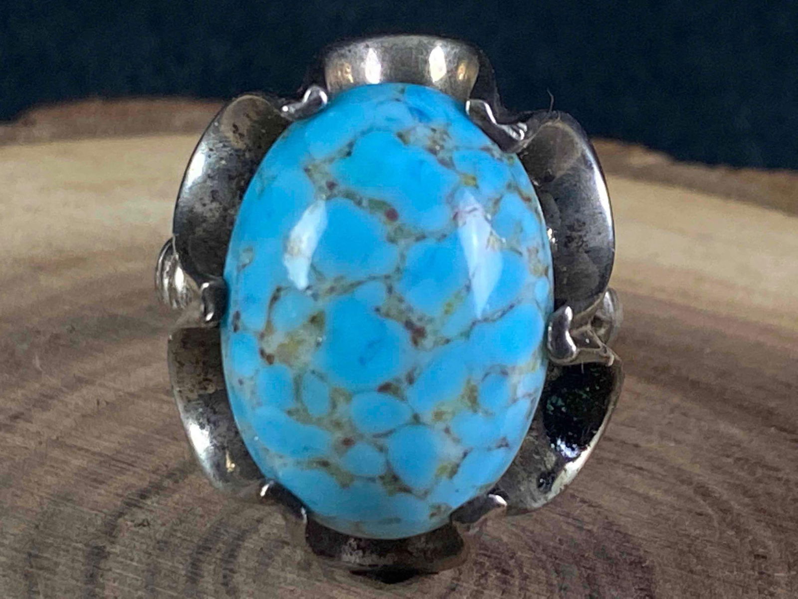 Vintage Native American Sleeping Beaty Turquoise Sterling Ring (1 of 13)