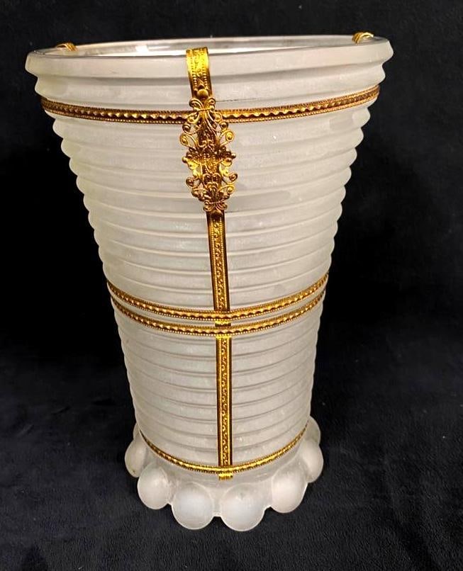 Vintage Art Deco Frosted Glass Ormolu Vase (1 of 5)