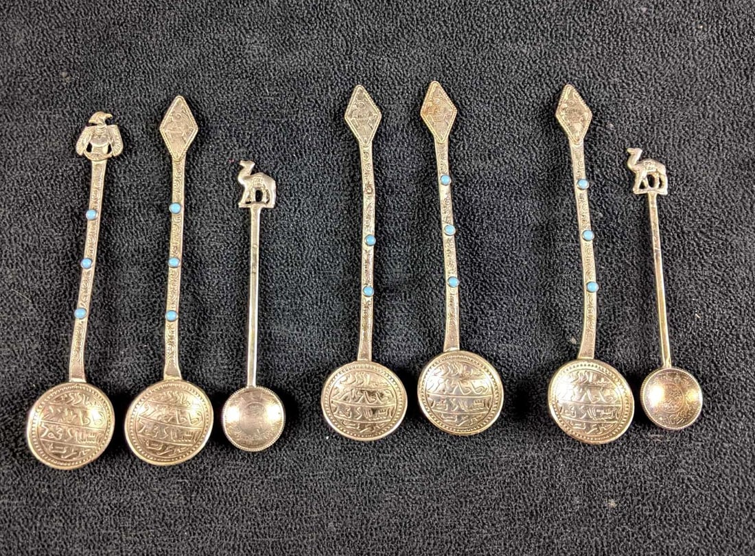 Silver Plated Turquoise Egyptian Souvenir Spoons (1 of 7)