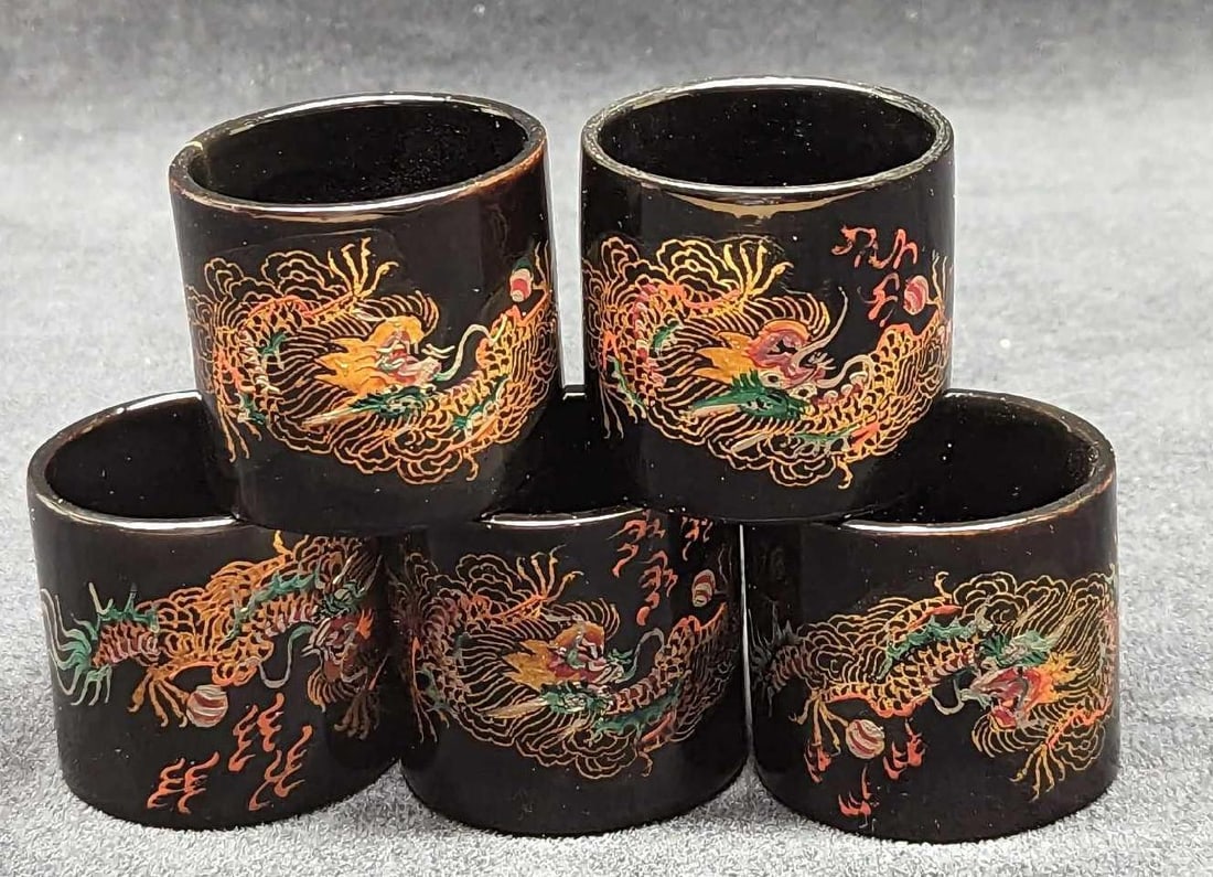 5 Vintage Lacquerware Japanese Napkin Ring Holders (1 of 8)