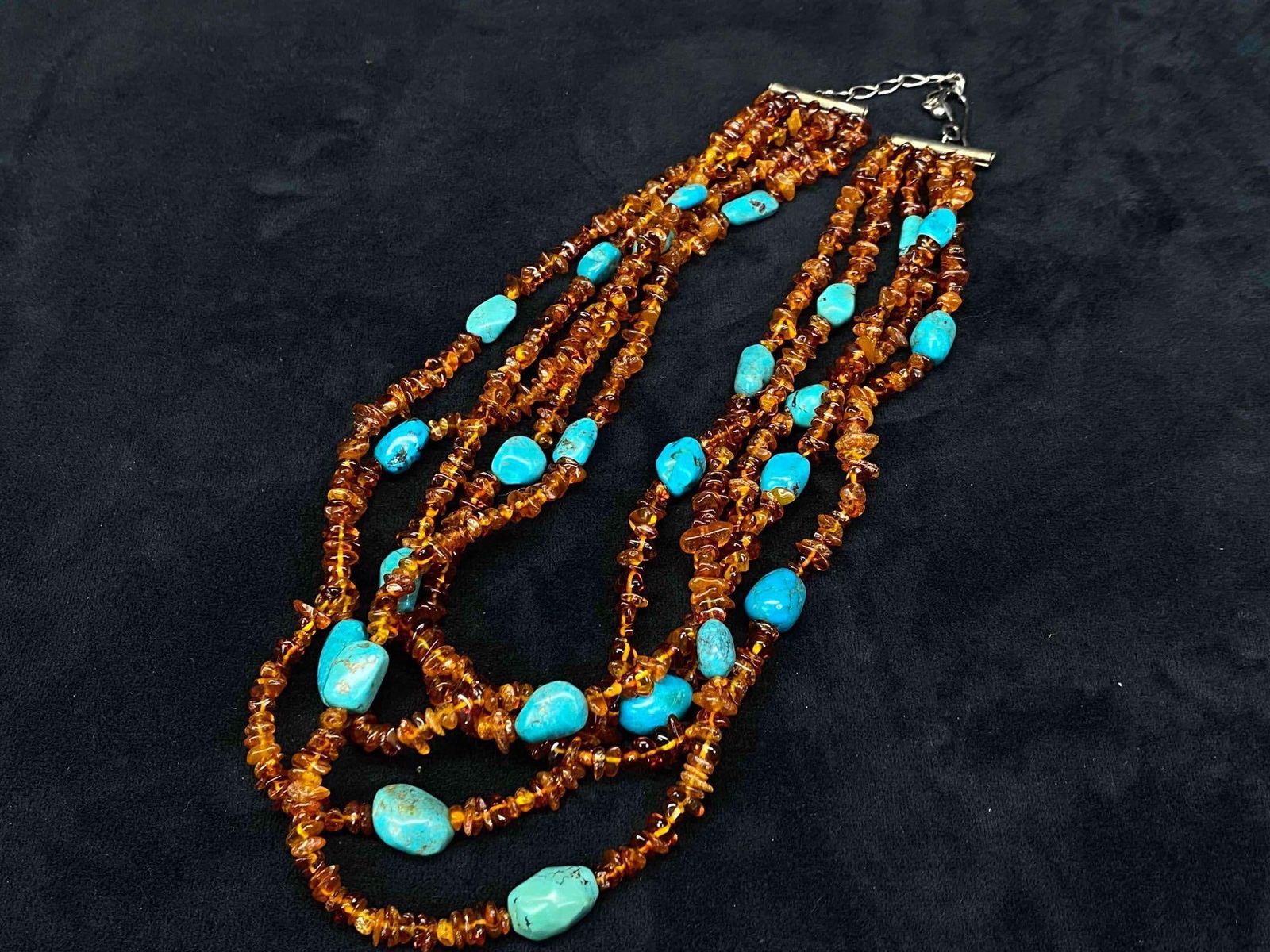Estate Sterling Jay King Mine Finds Natural Turquoise & Amber Necklace (1 of 6)
