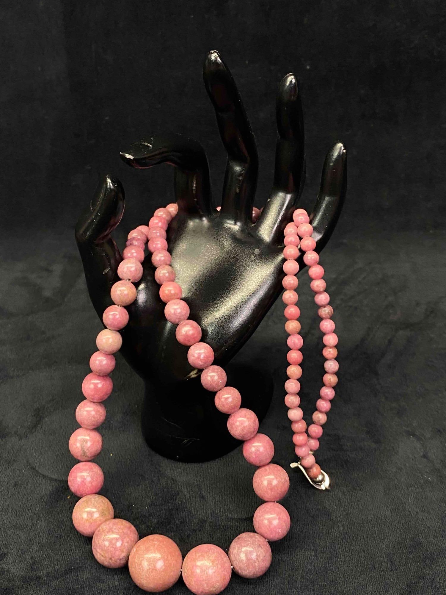 Designer Jay King Mine Finds Pink Rhodochrosite Beaded Necklace: This fine vintage sterling piece has been tested and researched prior to listing. Please view all our pictures they are part of our description .Happy Bidding Metal : Sterling Clasp Color : Silver Sto