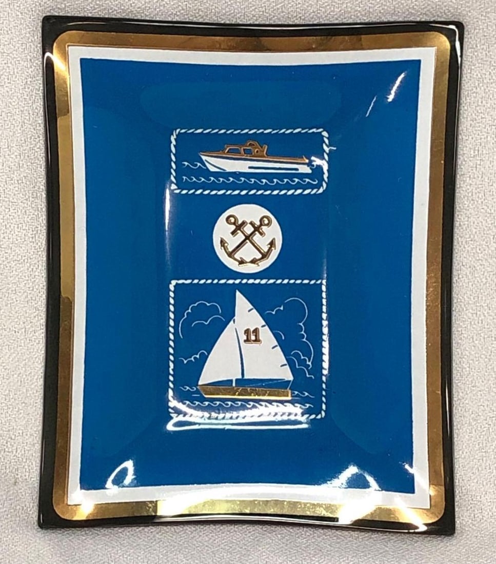 MCM Gold & Smoky Glass Ashtray in Nautical Theme (1 of 4)