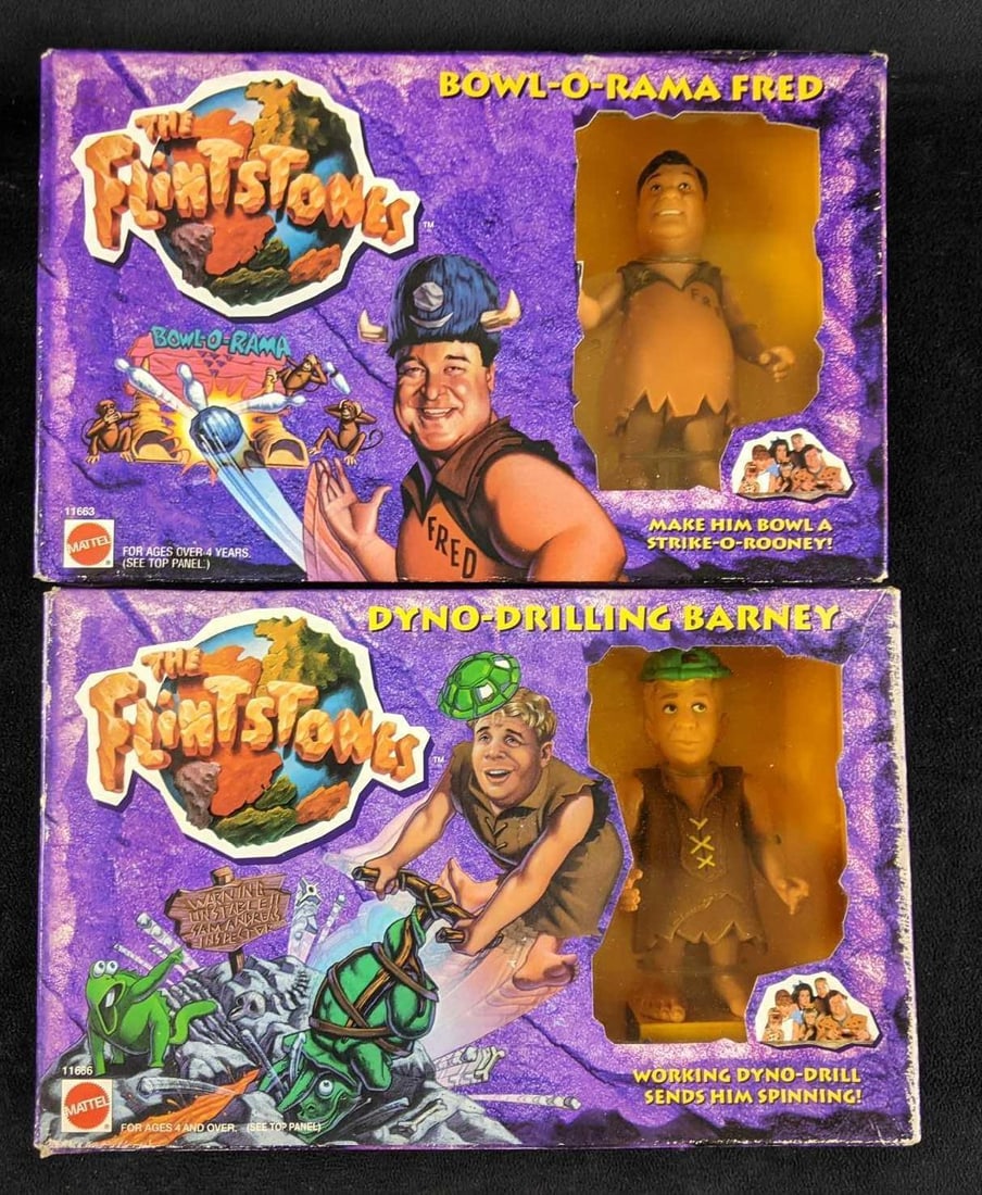 The Flintstones 1993 Mattel Fred and Barny Figures: The Flintstones 1993 Mattel Fred and Barny Figures These are sealed The Flintstones toys from the live-action Flintstones show. We have Fred Dyno-Drilling Barney Blow-O-Rawr Fred Both are in sealed bo