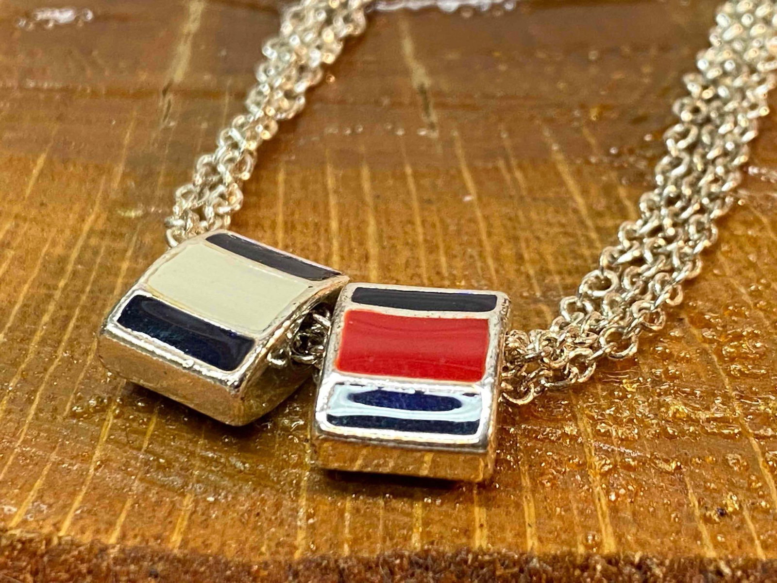 Vintage Enamel Tommy Hilfiger Multi Strand Necklace: Vintage Enamel Tommy Hilfiger Multi Strand Necklace Authentic 16-18" Signed TH Multi Strand Silver Toned Very Good Condition Zero silver loss