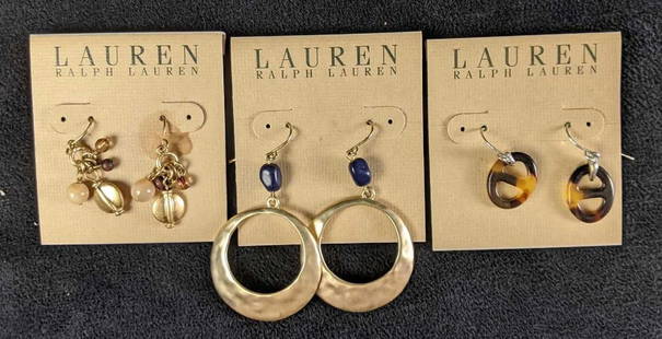Ralph Lauren Earrings, New Gold-Toned Gem Stone: Ralph Lauren Earrings, New Gold-Toned Gem Stone This lot has three sets of Ralph Lauren earrings. They are all in great condition with no known damage. These are cute yet sophisticated earrings.