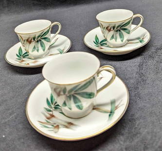 3 Vintage Noritake China 5665 Demitasse Cups & Saucers A: 3 Vintage Noritake China 5665 Demitasse Cups & Saucers A. This lot includes: (3) Demitasse Cups. These are approx 3 1/4" x 2 1/2" x 2 1/4". (3) Saucers. These are approx 4 3/4&