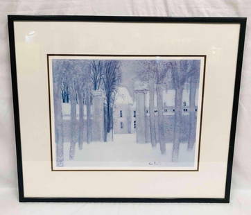 Large Framed Andre Brasilier Lithographic Art Print: This lot contains a Framed Andre Brasilier Lithographic Art Print. The frame is approx 30 3/4" x 36 1/4" and the print is approx 18" x 23"and it weighs about 12.4lbs. Overall the frame