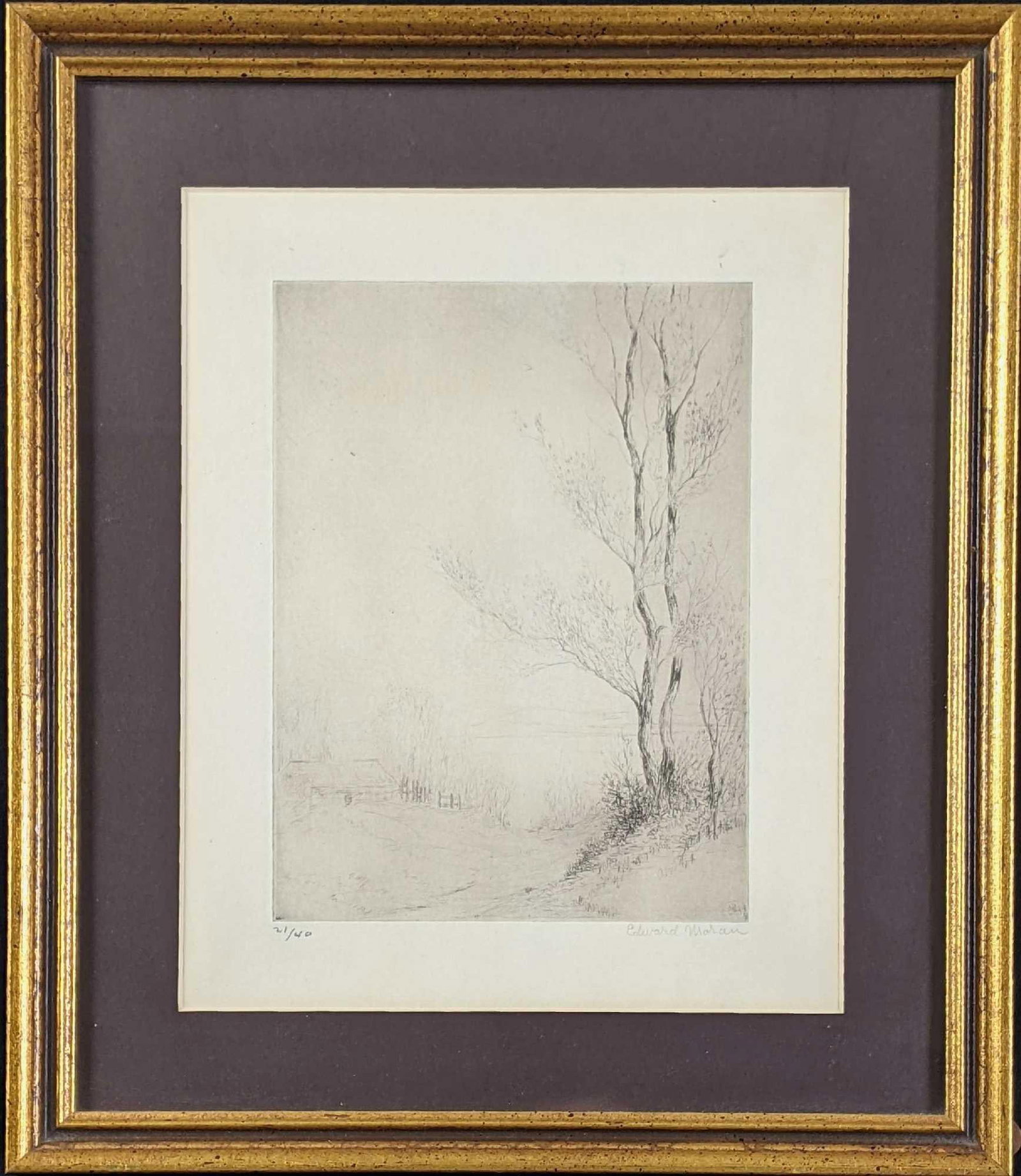 Original Art Etching Edward Moran Signed Framed: Original Art Etching Edward Moran Signed Framed This is a limited edition 21/40 etching from Edward Moran that is signed in pencil on the bottom right. This Etching is professionally framed and has no