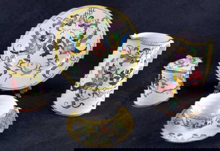 Rare Noritake Griffons Handpained Dinnerwear: Here is a series of vintage China dinnerware. Most of this lot has hand-painted griffons (or Phoenix) along with some very bright yellows, greens, blues, etc. While the date these were created is unkn