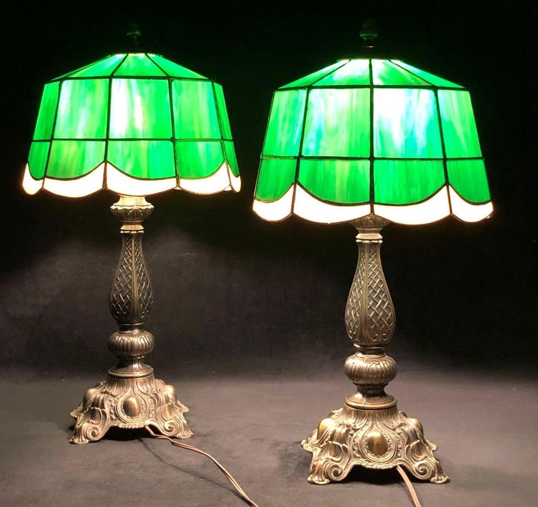 Pair of Vintage Tiffany Style Stained Glass Lamps (1 of 6)