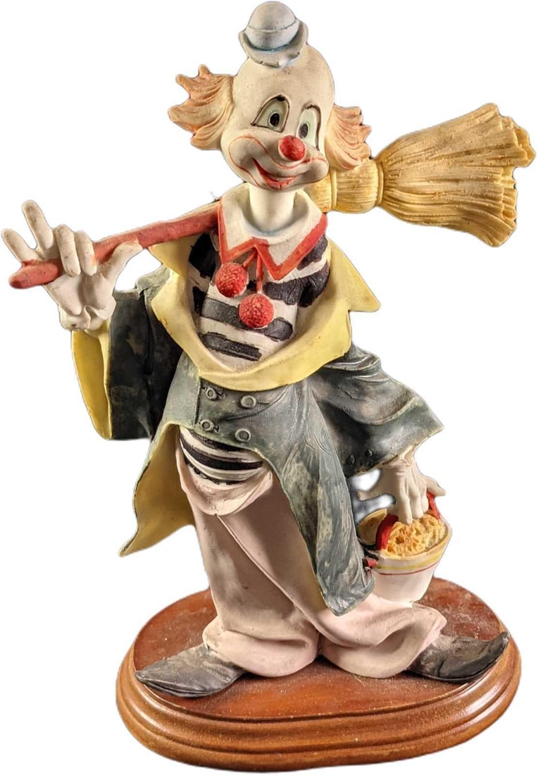 Vintage Hobo Janitor Clown Price Products Figurine: Vintage Hobo Janitor Clown Price Products Figurine. Made of hand-painted resin. Is approx 6" x 3" x 10" and it weighs 1.72lb. The figurine is in a good, vintage condition with a chip on th