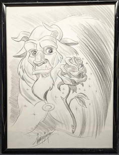 Disney Richard Harrison Green Sketch Beauty & The Beast: Disney Richard Harrison Green Sketch Beauty & The Beast. Here is a charcoal sketch of the Beast, from Disney's classic animated movie, "Beauty And The Beast.". This framed sketch is si