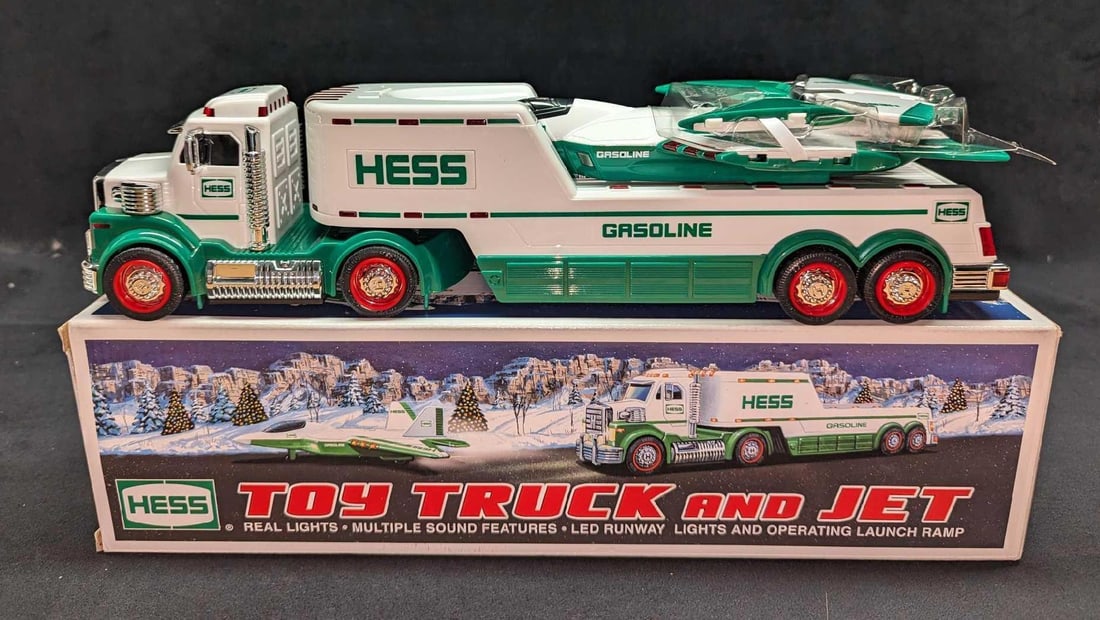 2010 HESS Toy Truck And Jet With Original Box: 2010 HESS Toy Truck And Jet With Original Box. The original box is approx 16 1/4" x 4 1/2" x 4" and it weighs 2.55 lbs. The box has some shelf wear. The jet and truck have no known damage